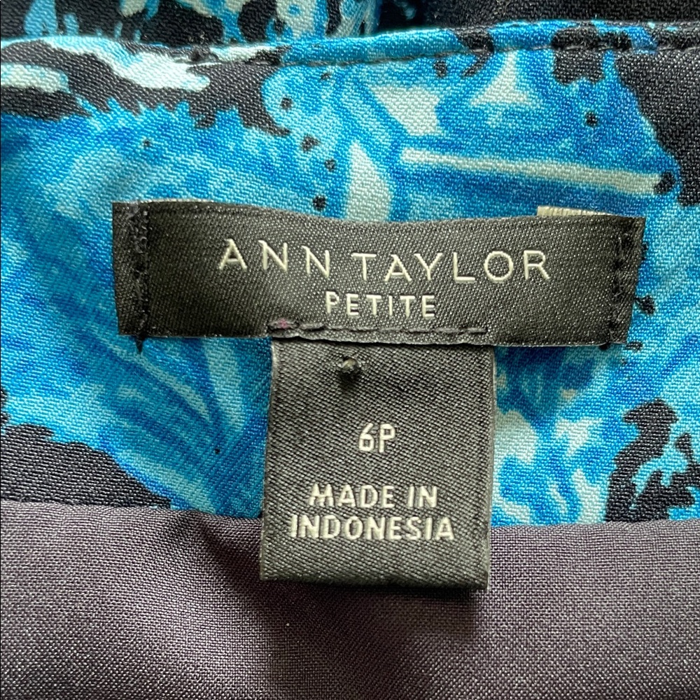 ANN TAYLOR Petite Blue & Black Floral Toile Square NIGHT SKY MIDI Dress 6P - Picture 11 of 15